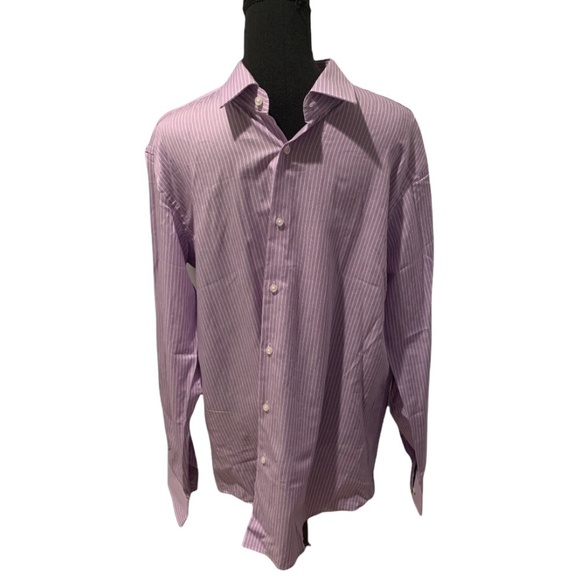 Hugo Boss "Enzo" Regular Fit Dress Shirt Purple with White Stripes 16.5 - Picture 1 of 7